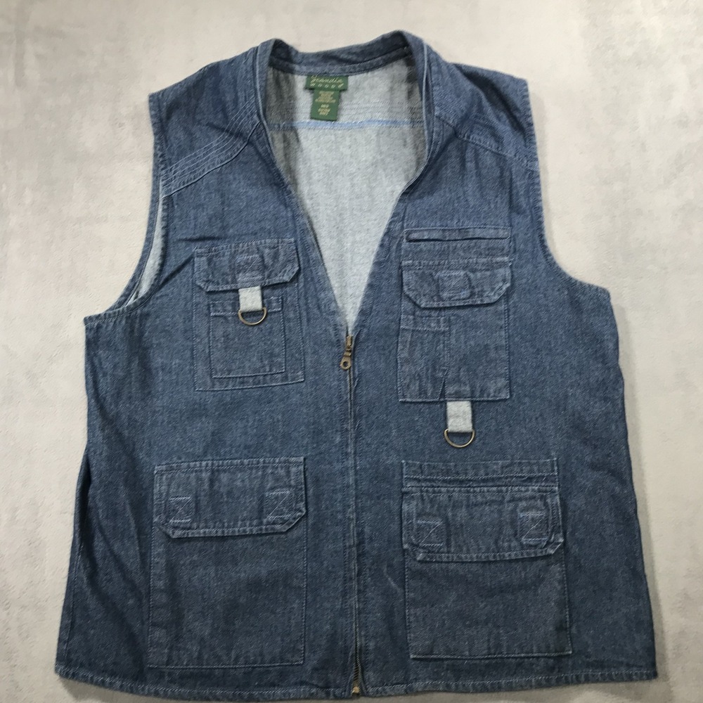 Vintage Scandia Woods Denim Jean Vest Mens M Blue Cargo Tactical Photography Y2K